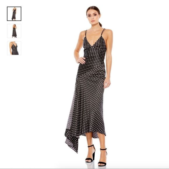 Mac Duggal Tea Length Satin Polka Dot Gown 2146 - Picture 1 of 10